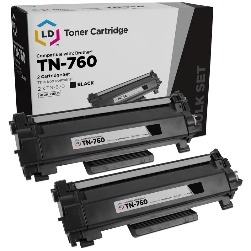 LD Products Compatible Toner Cartridge Replacement for Brother TN760 TN-760 TN 760 TN730 TN-730 High Yield to use in DCP-L2550DW, HL-L2390DW, HL-L2395DW, MFC-L2717DW, MFC-L2730DW (Black, 2 Pack) - Image 1